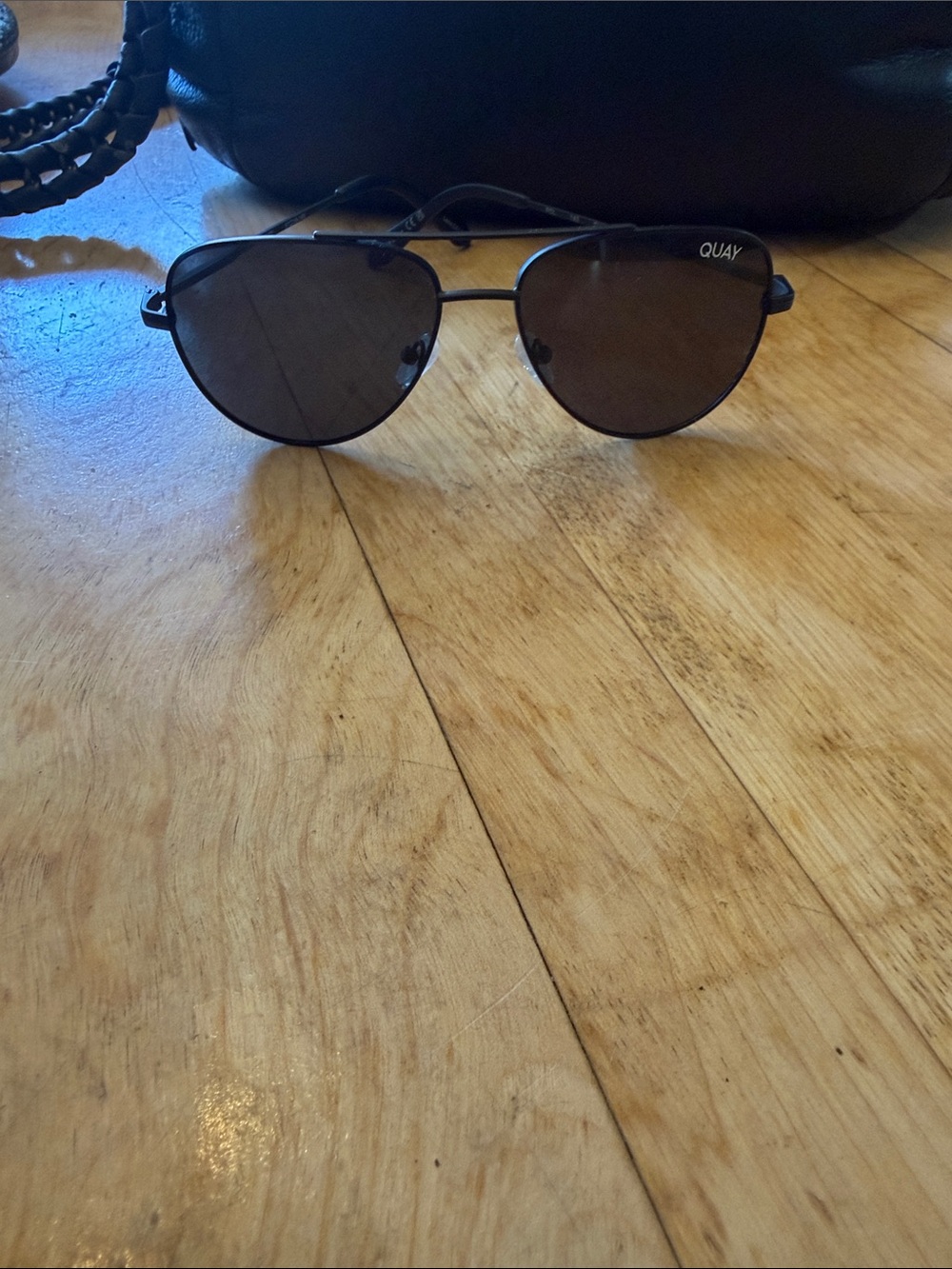 Quay Australia Black Frame Brown Lens Aviator Sunglasses